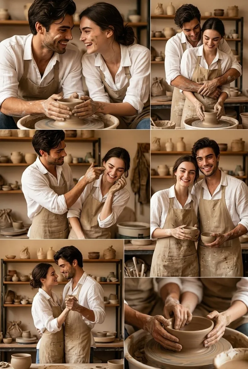 Pottery Studio Couple Laughing Making Ceramics