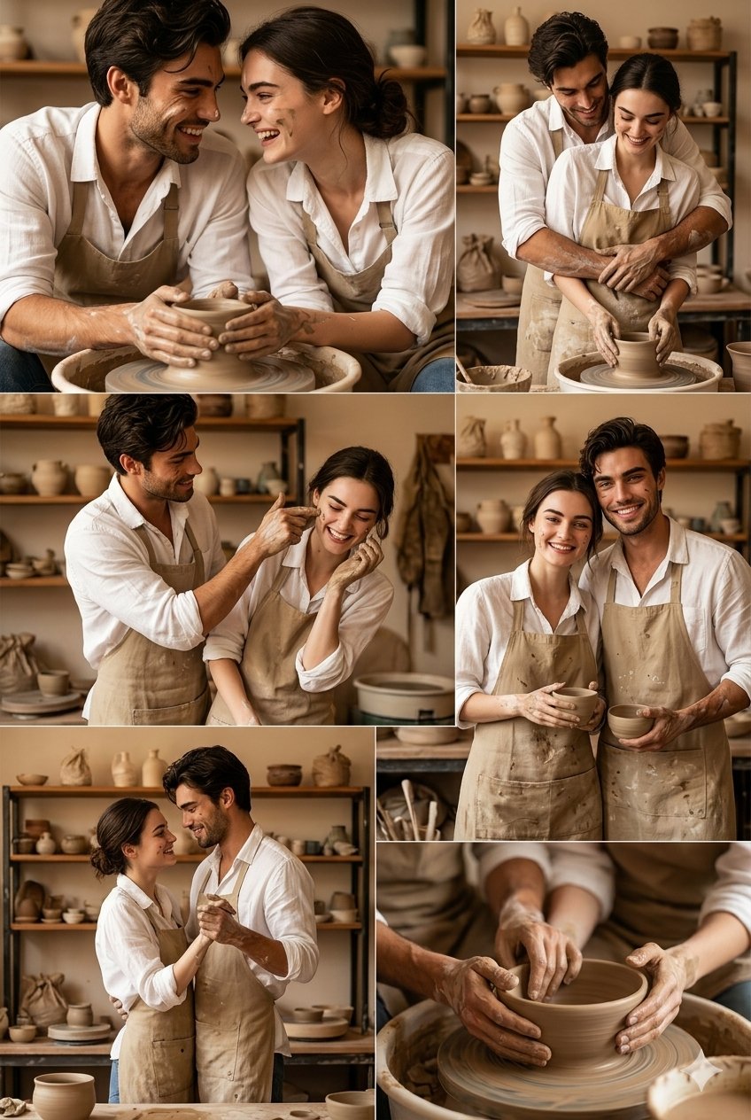 Pottery Studio Couple Laughing Making Ceramics