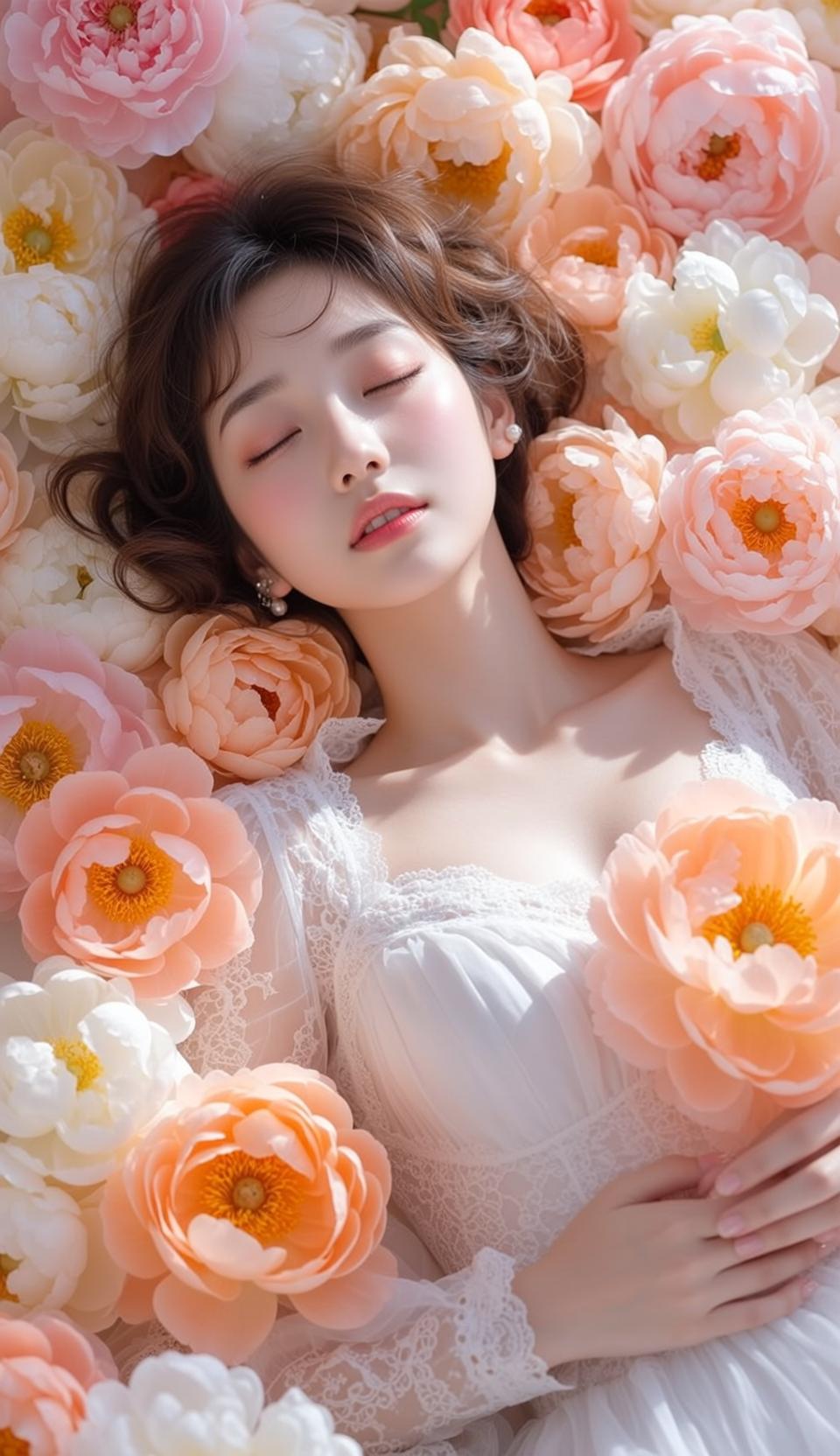 Peonies White Lace Garden Portrait