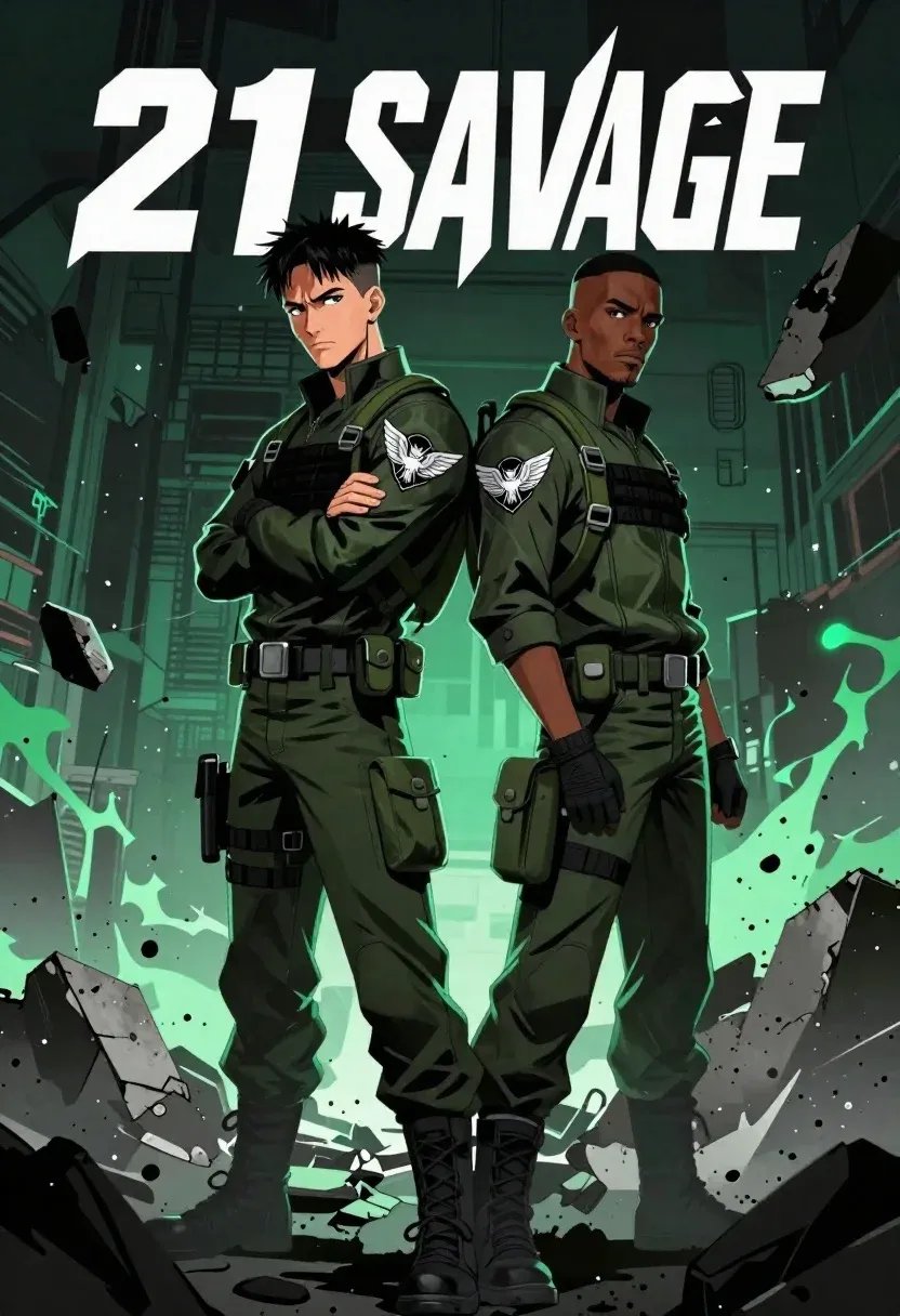 Eren Yeager Stands Back-to-back With Rapper Savage Gritty High-contrast Digital