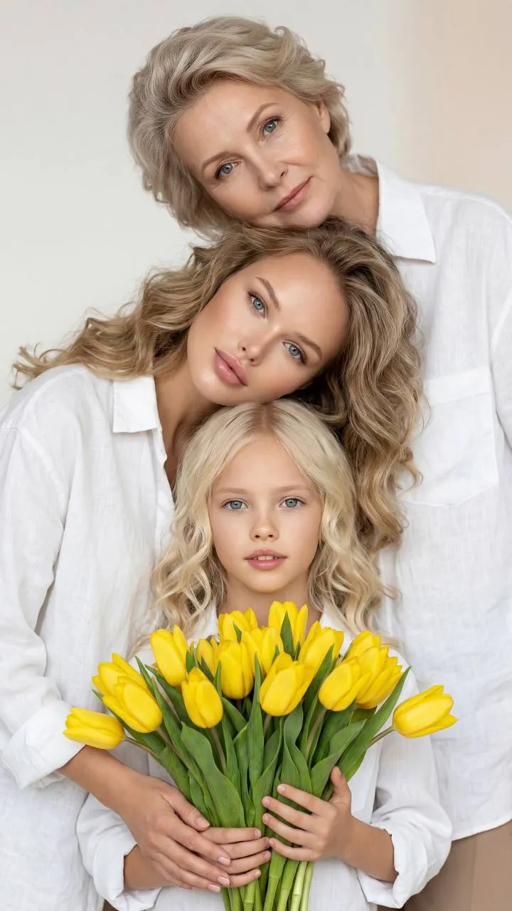 Realistic Studio Portrait Three Models White Shirts