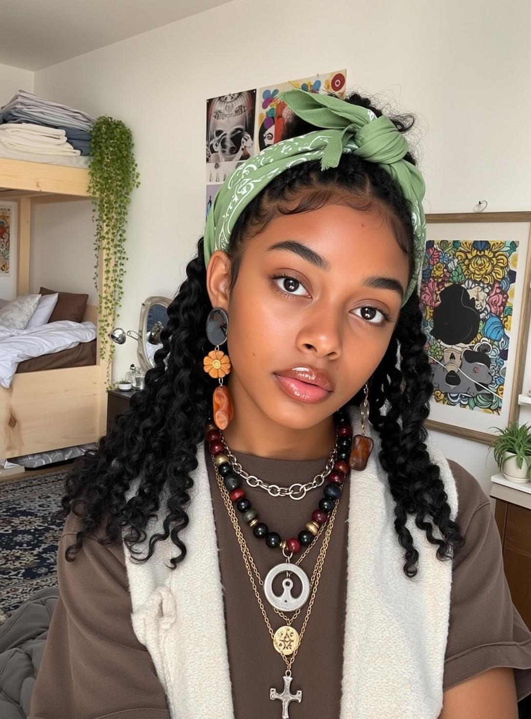 Bedroom Girl Layered Necklaces Green Bandana