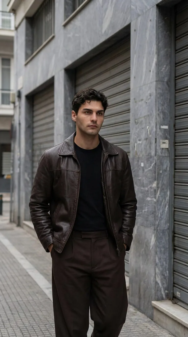 Brown Leather Jacket City Walk