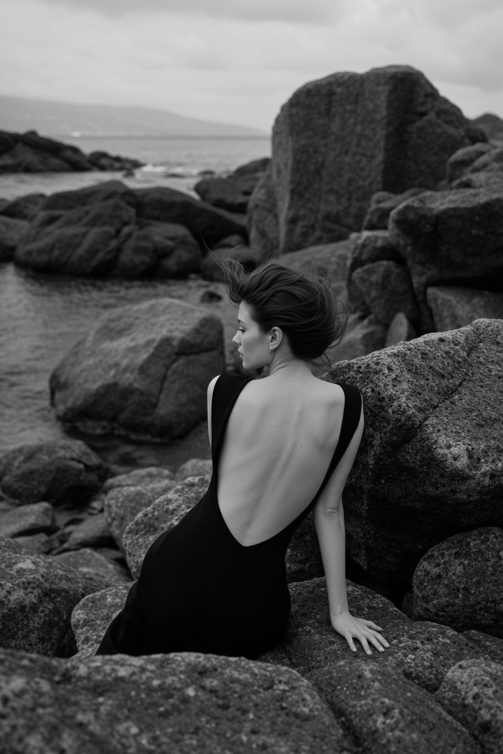 Black Low Back Rocky Coastline Large Rough Ocean
