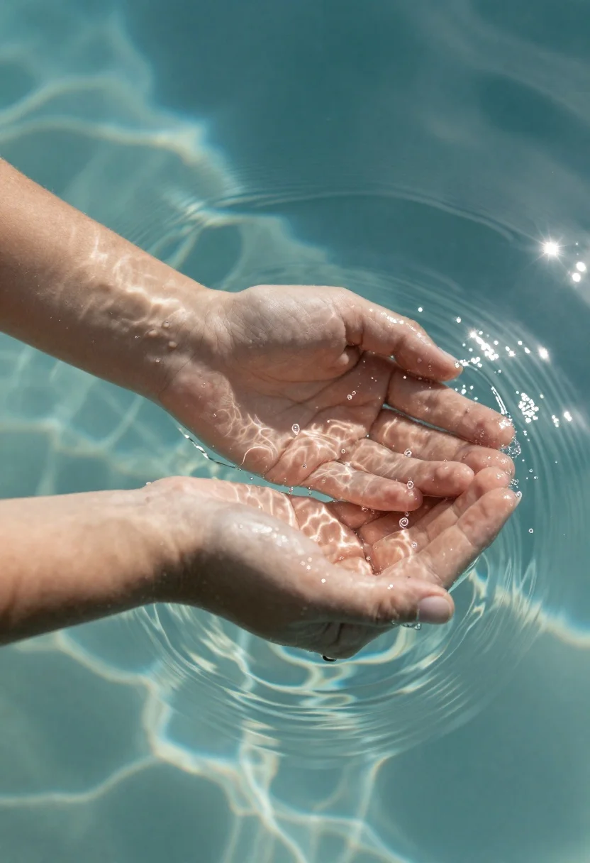 Serene Close-up Human Hands Cupped Gently Clear Water Capturing Moment reference photo