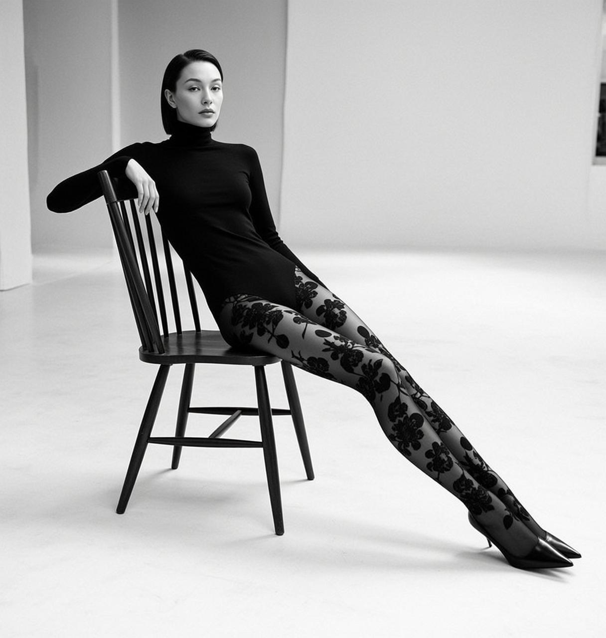 Black Turtleneck Minimalist Studio White White Floor Dark