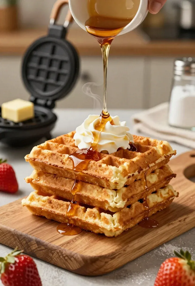 Food Photography Shot Golden Belgian Waffles With Crispy Pocket Appeal