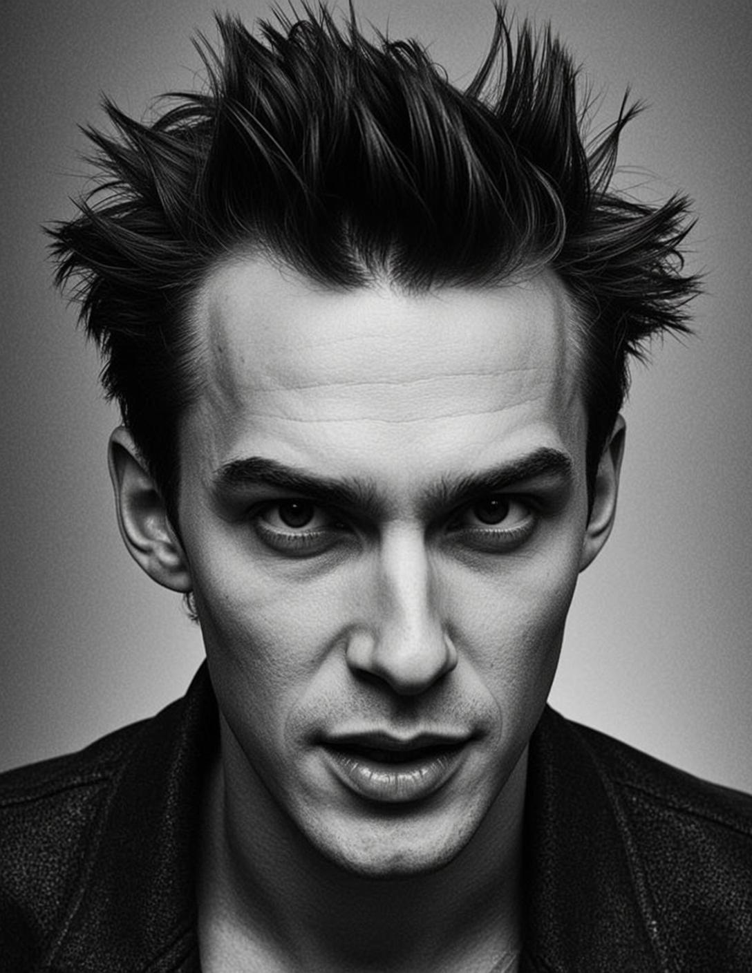 Black And White Head-and-shoulders Photorealistic Portrait Young Man With Dark