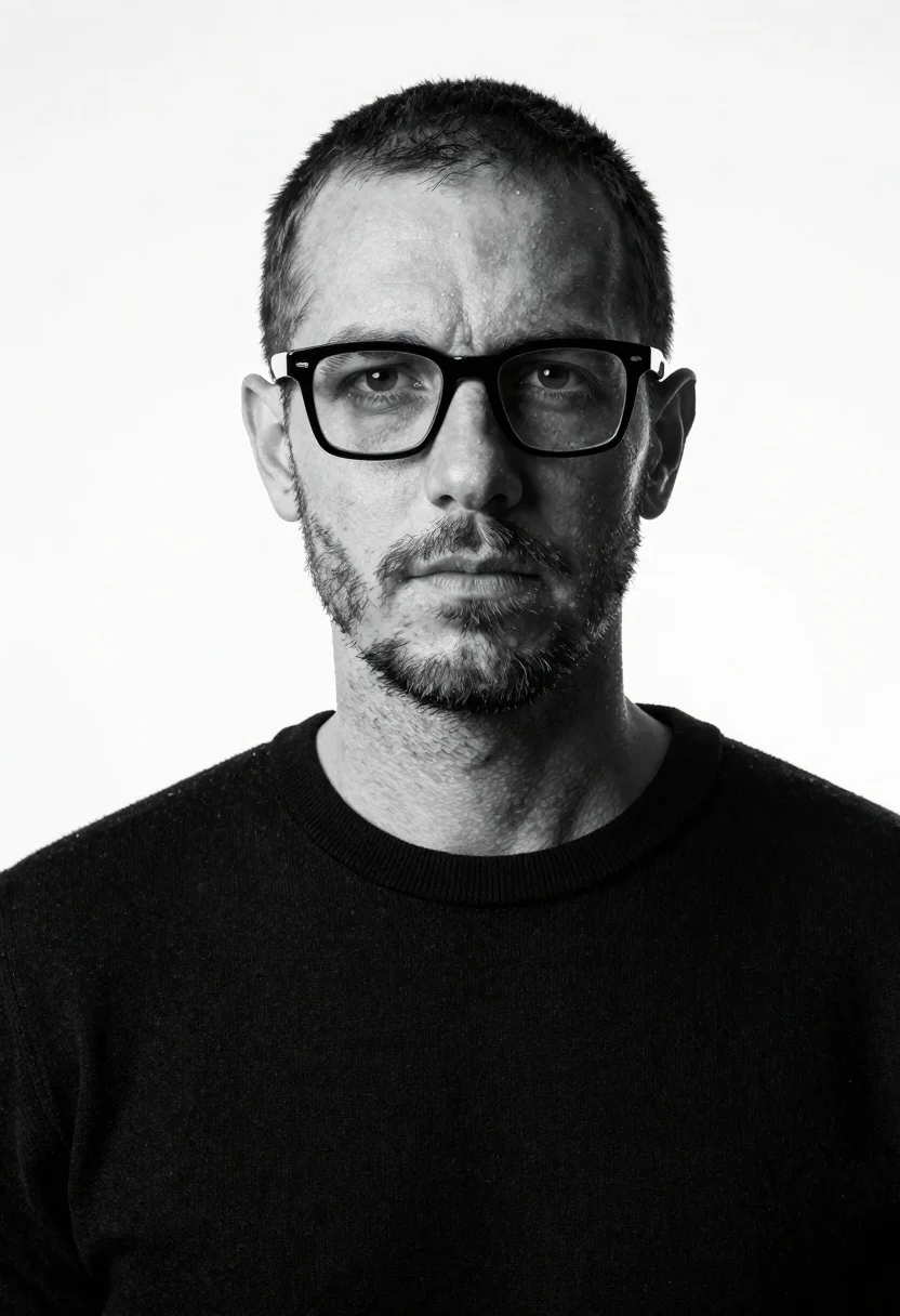 Black And White Portrait Man With Short Hair And Glasses reference photo