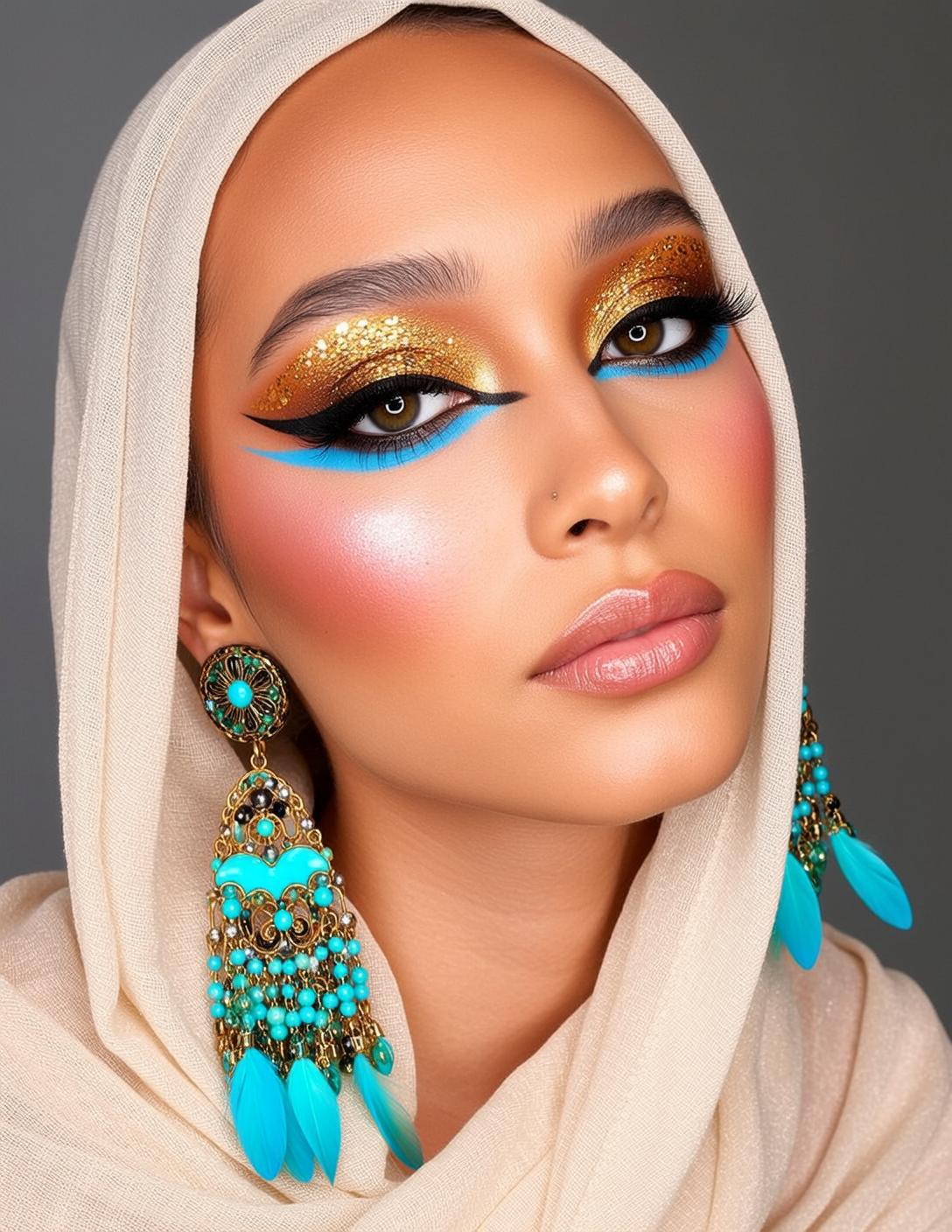 Makeup Close-up Shows Cream-colored Hijab That Drapes