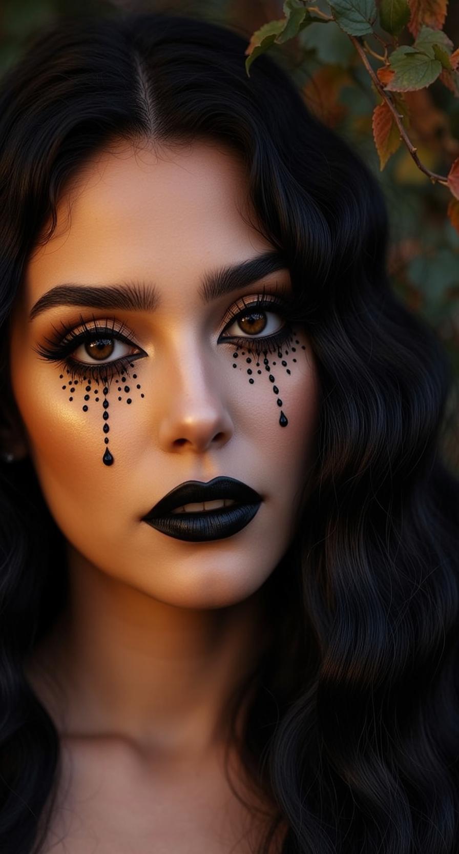 Halloween Makeup Young Long Wavy Black Fair