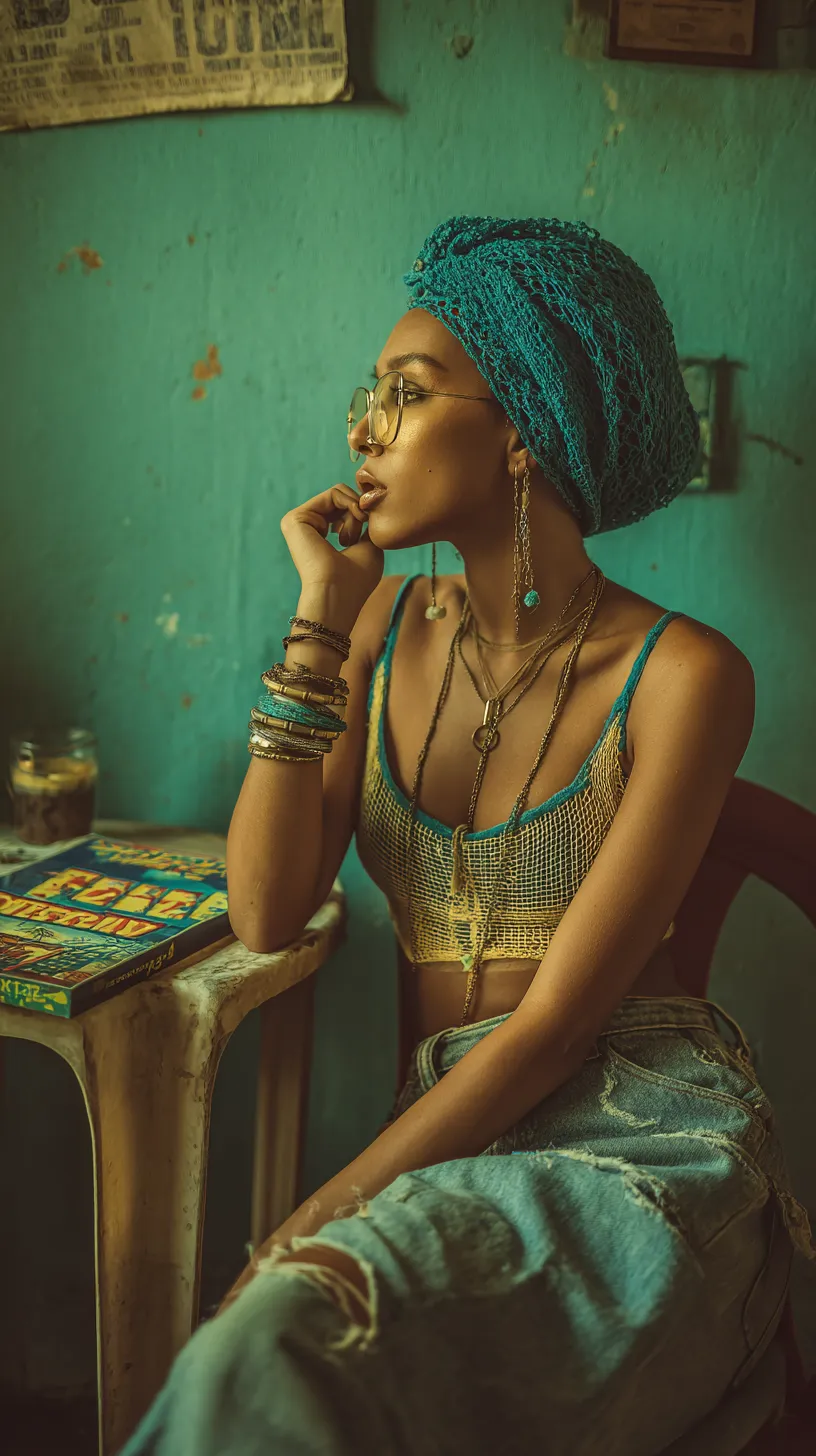 Earrings Necklace And Bracelets In Denim Portrait