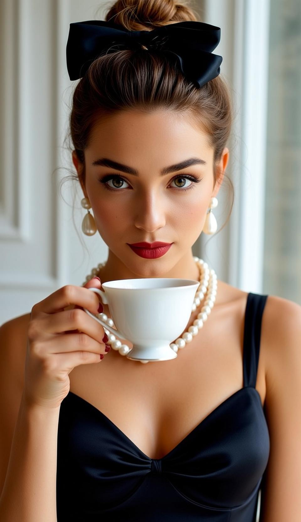 Luxury Young Brown Styled Bun Black Bow