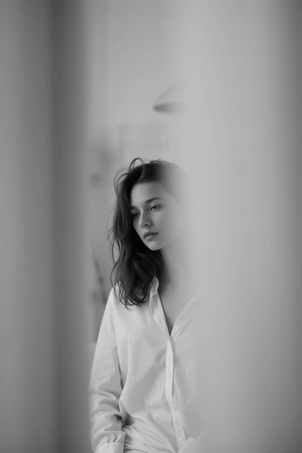 Portrait Black And White Vertical Orientation Features Young Woman With