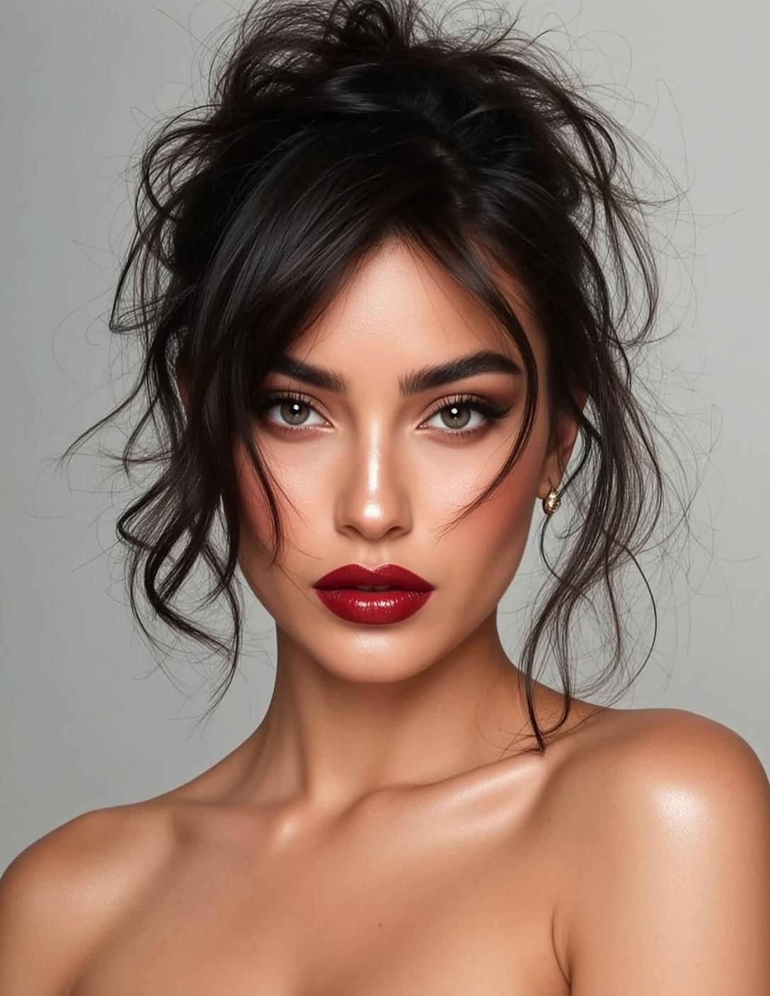Glamorous Studio Portrait Dark Hair Gold Earrings