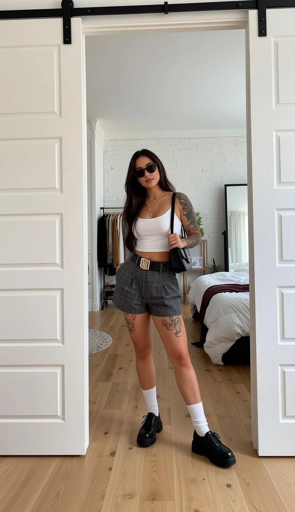 Tattoos And Sunglasses And Necklace In Bedroom