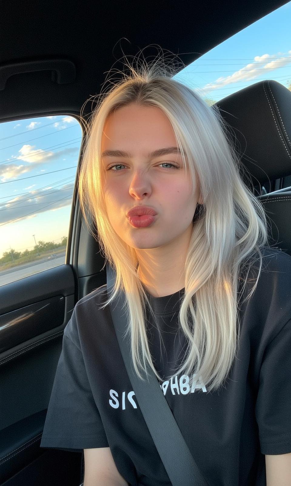 Black Tee Car Pout