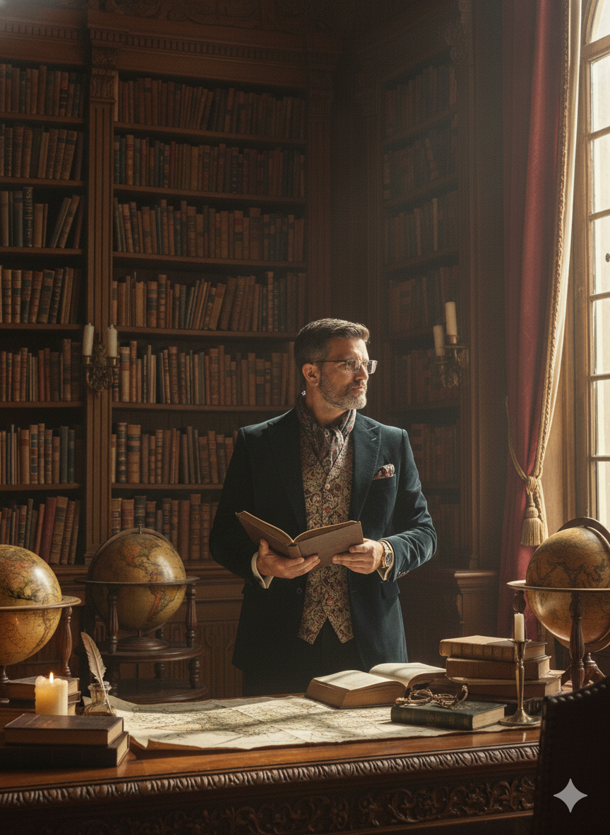Man In Library Vogue Style