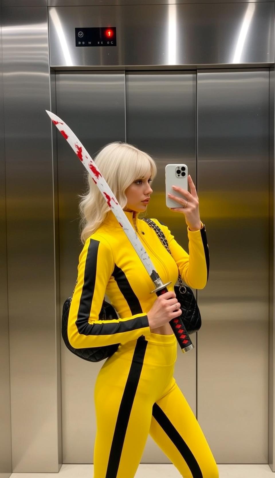 Yellow Tracksuit Katana Elevator