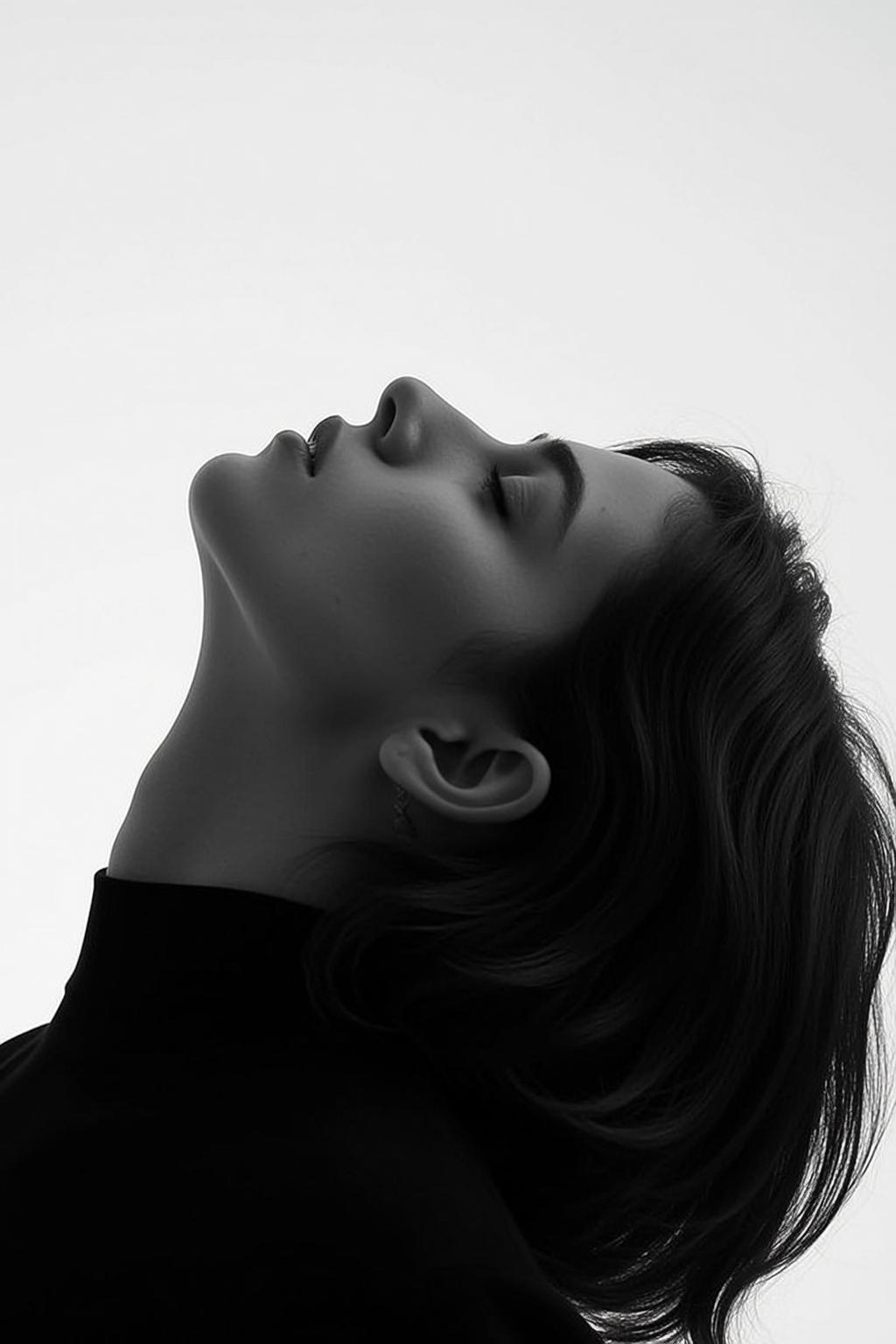 Portrait Orientation Black And White Photorealistic Image Captures Young Woman