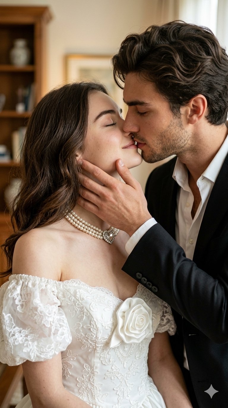 Intimate Embrace White Lace Black Suit Bookshelf