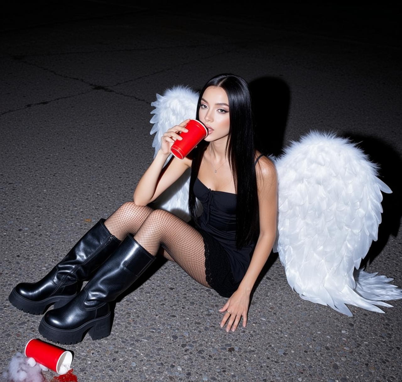 Angel Wings Red Cup Pose