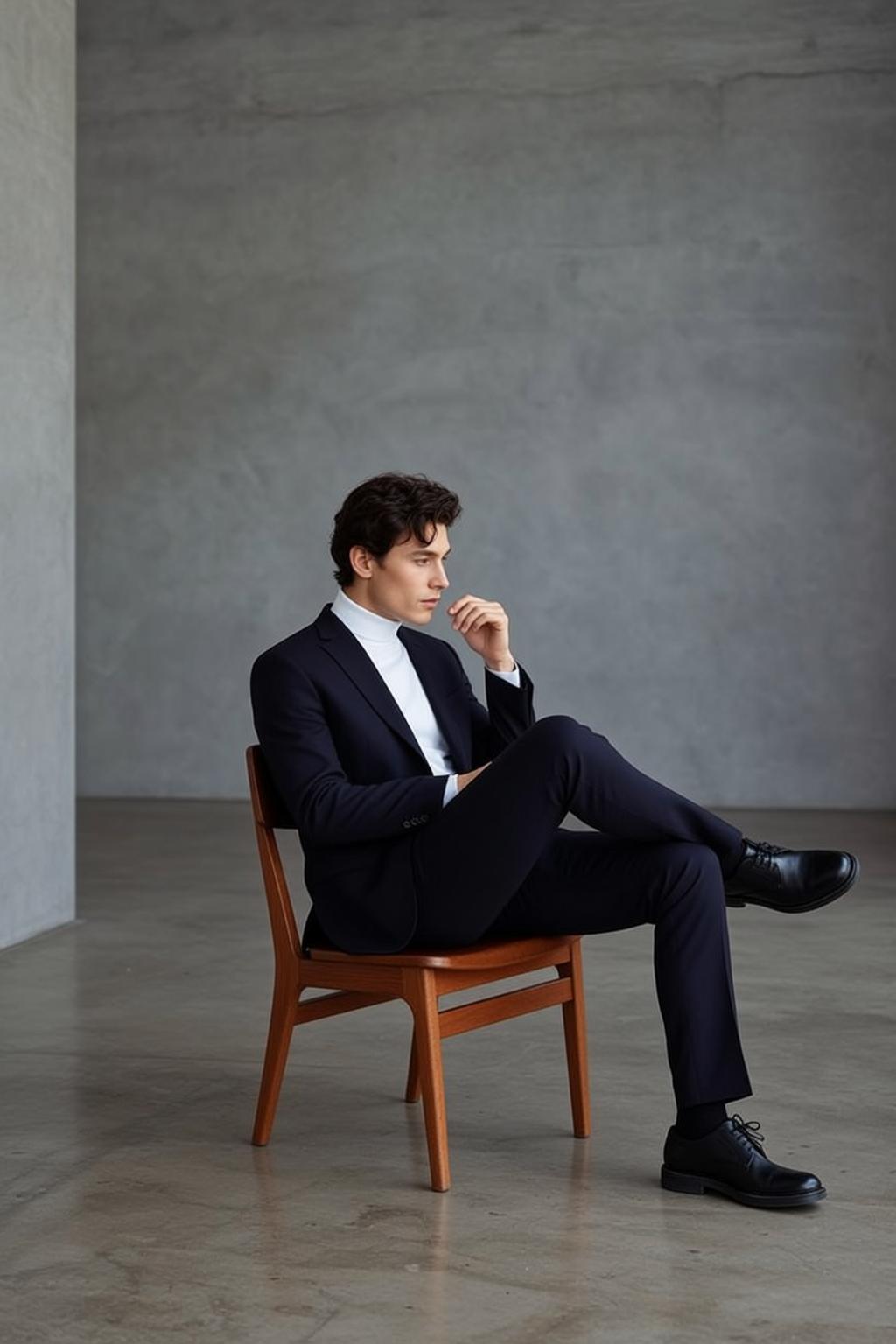 Navy Suit White Turtleneck Portrait