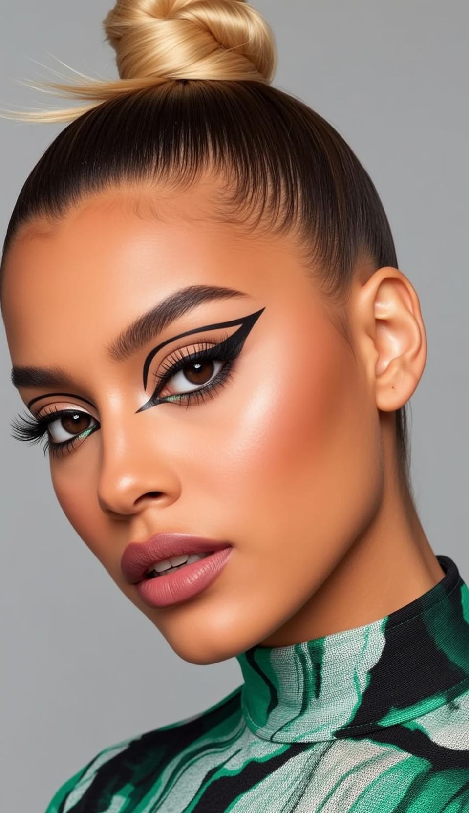 Makeup Close-up Shows Her Head Slightly Tilted