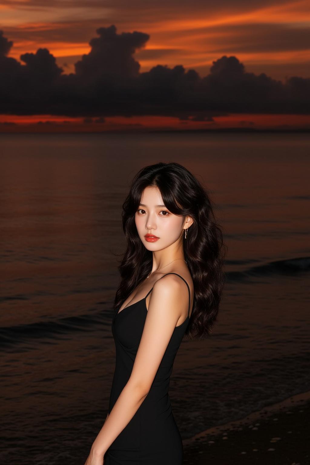 Black Dress Beach Sunset