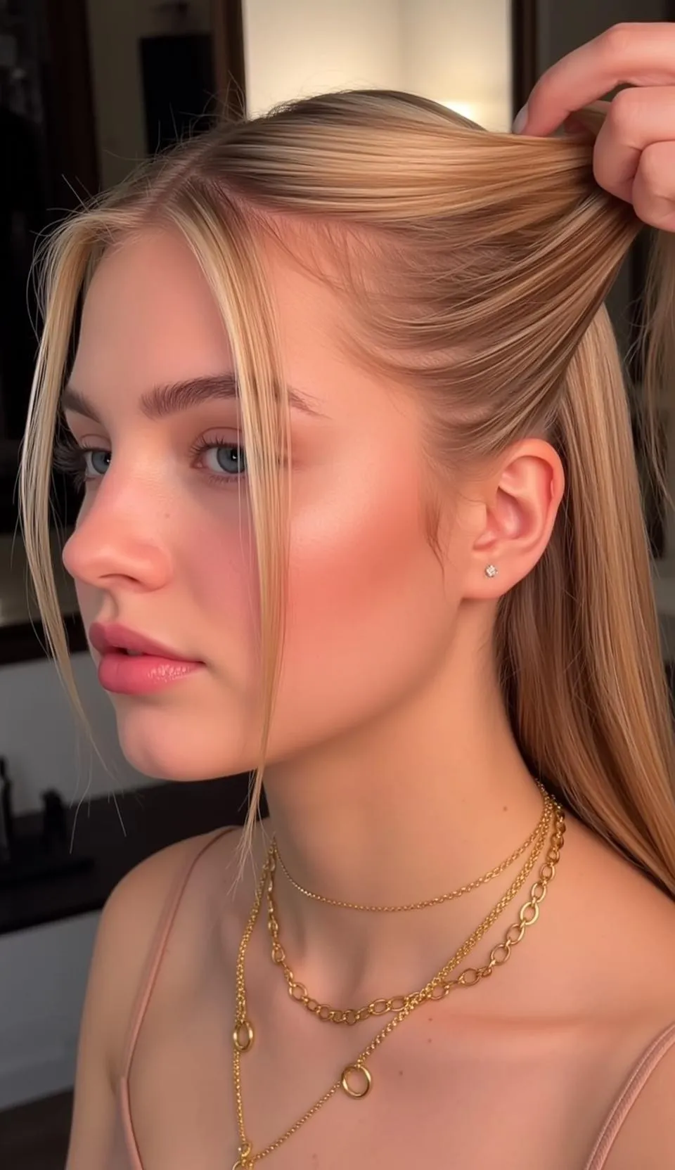 Makeup Close-up Profile Young Fair Skin Blue