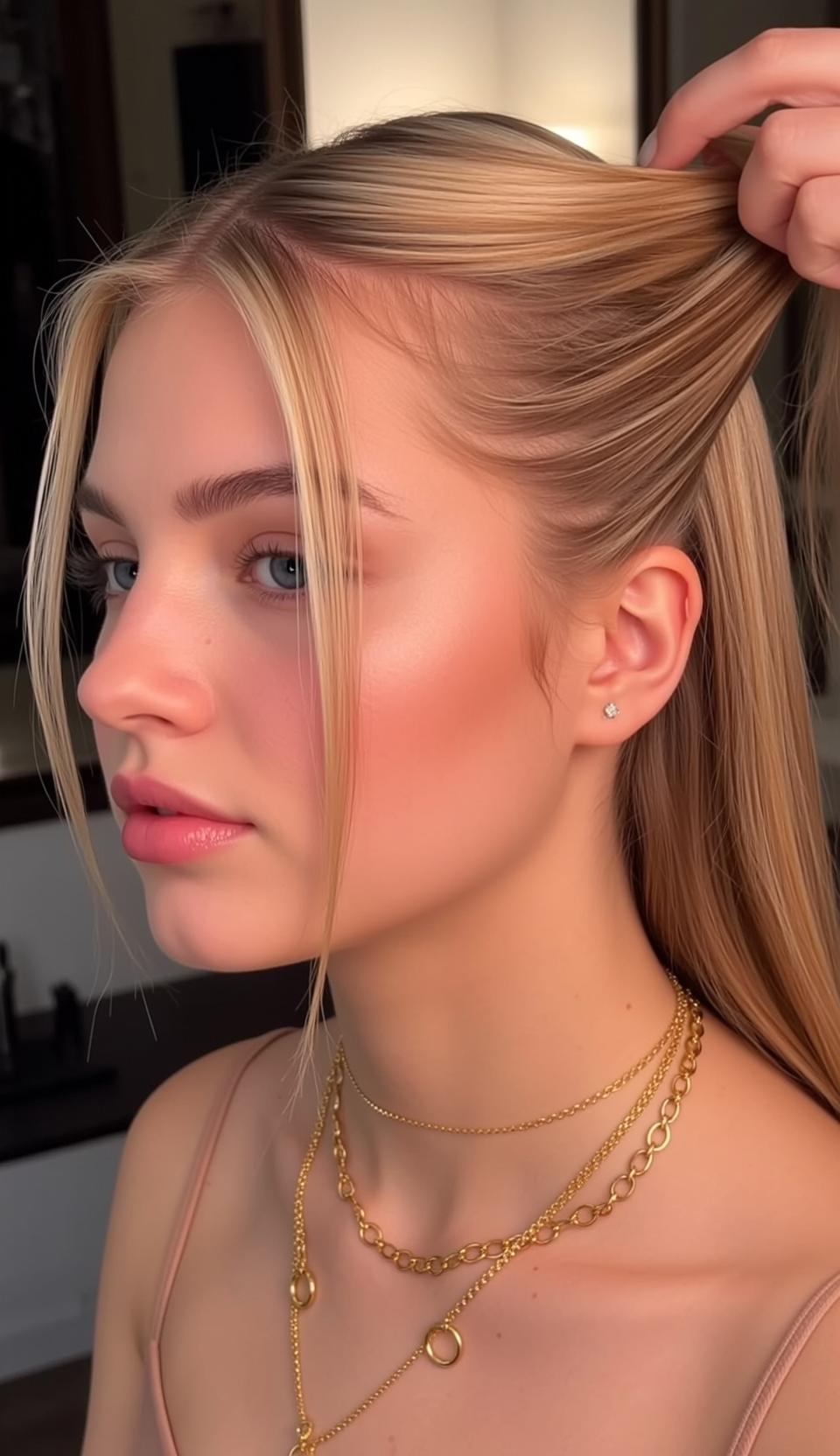Makeup Close-up Profile Young Fair Skin Blue