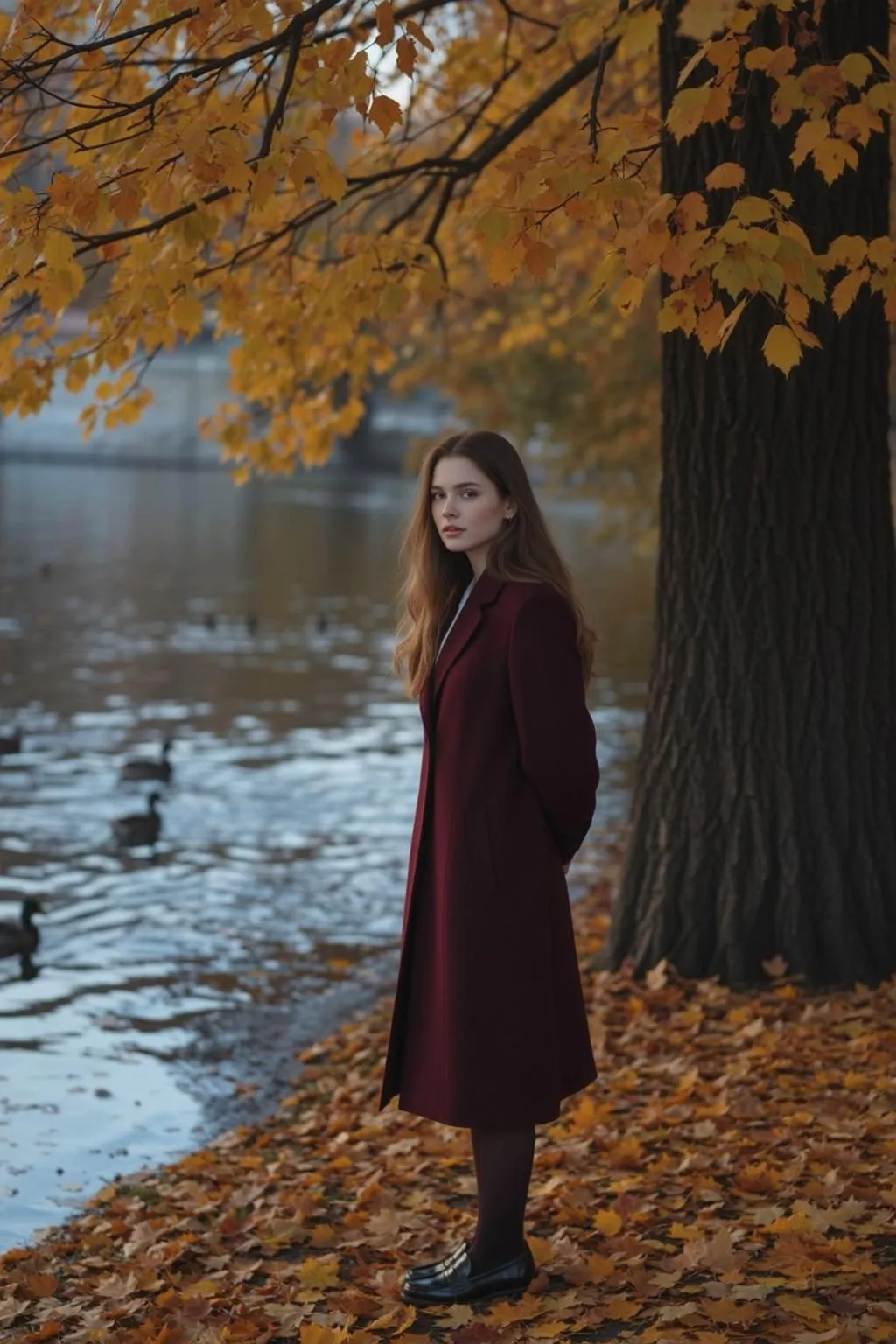Maroon Trench Autumn Lake Park