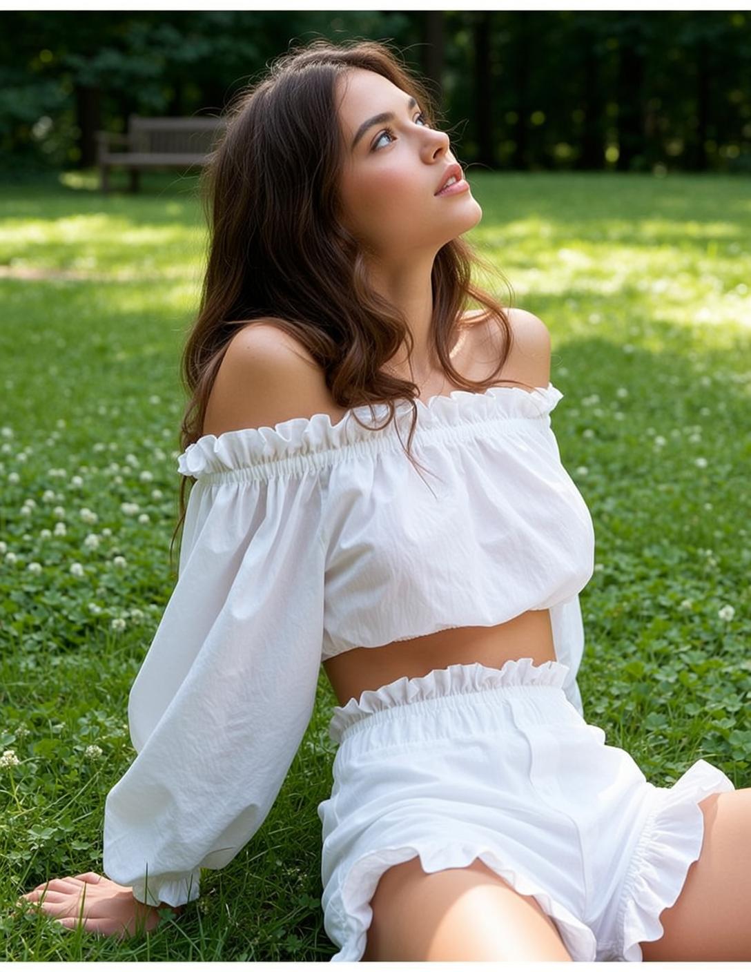 White Ruffled Crop Top Shorts
