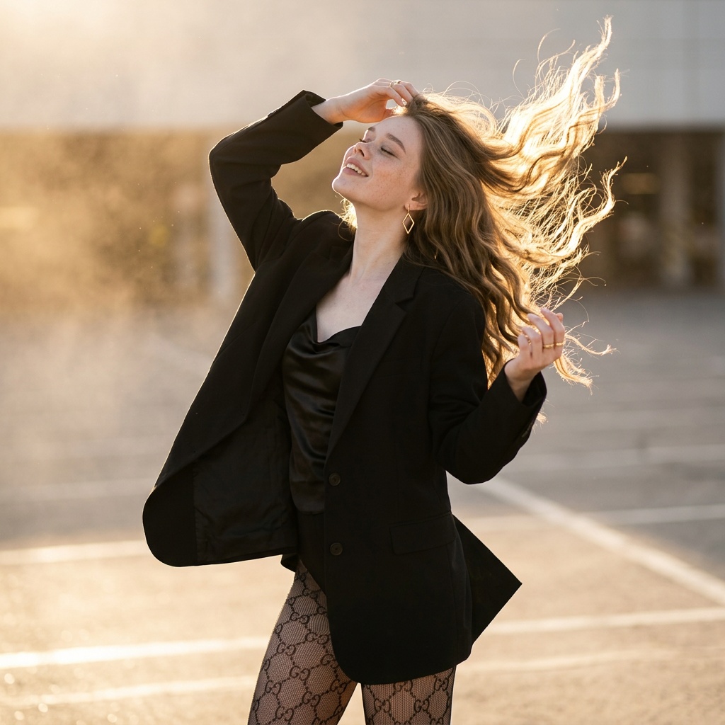 Parking Lot Wind Blowing Hair Blazer