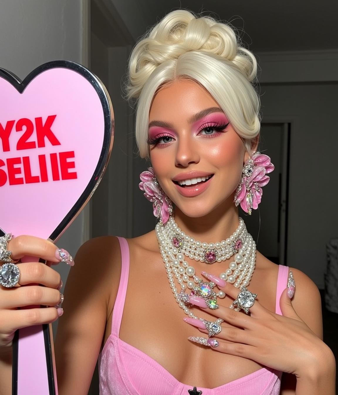 Makeup Holding Heart-shaped Pink Mirror Red Text