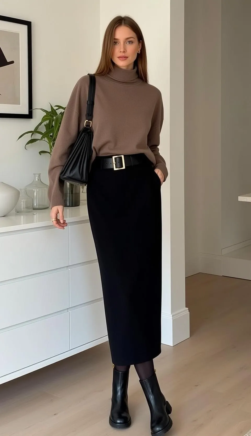 Rings With Brown Turtleneck Sweater