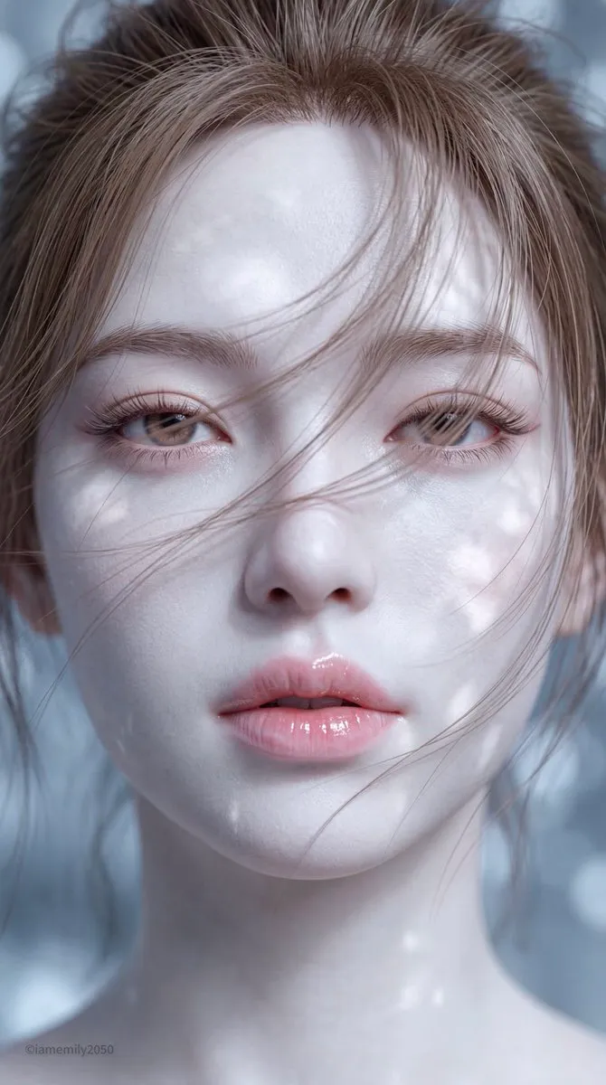 Eastern Face 3d Thick Painting Macro Lips Windblown Hair
