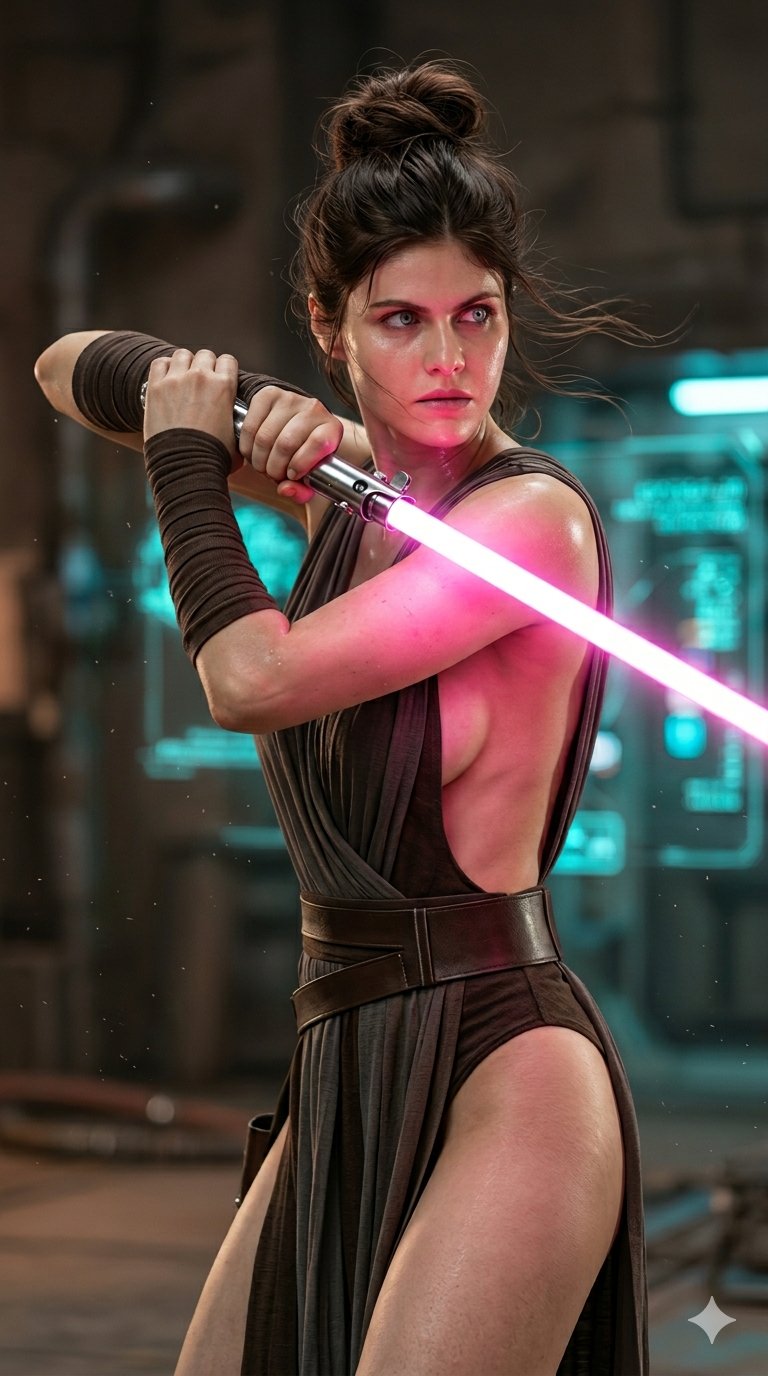 Pink Lightsaber Industrial Setting Dramatic Lighting