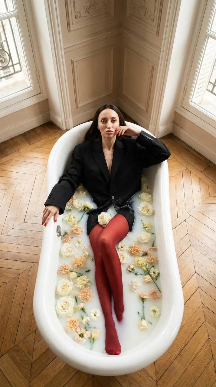 Young Woman Milk Bath Parisian Style