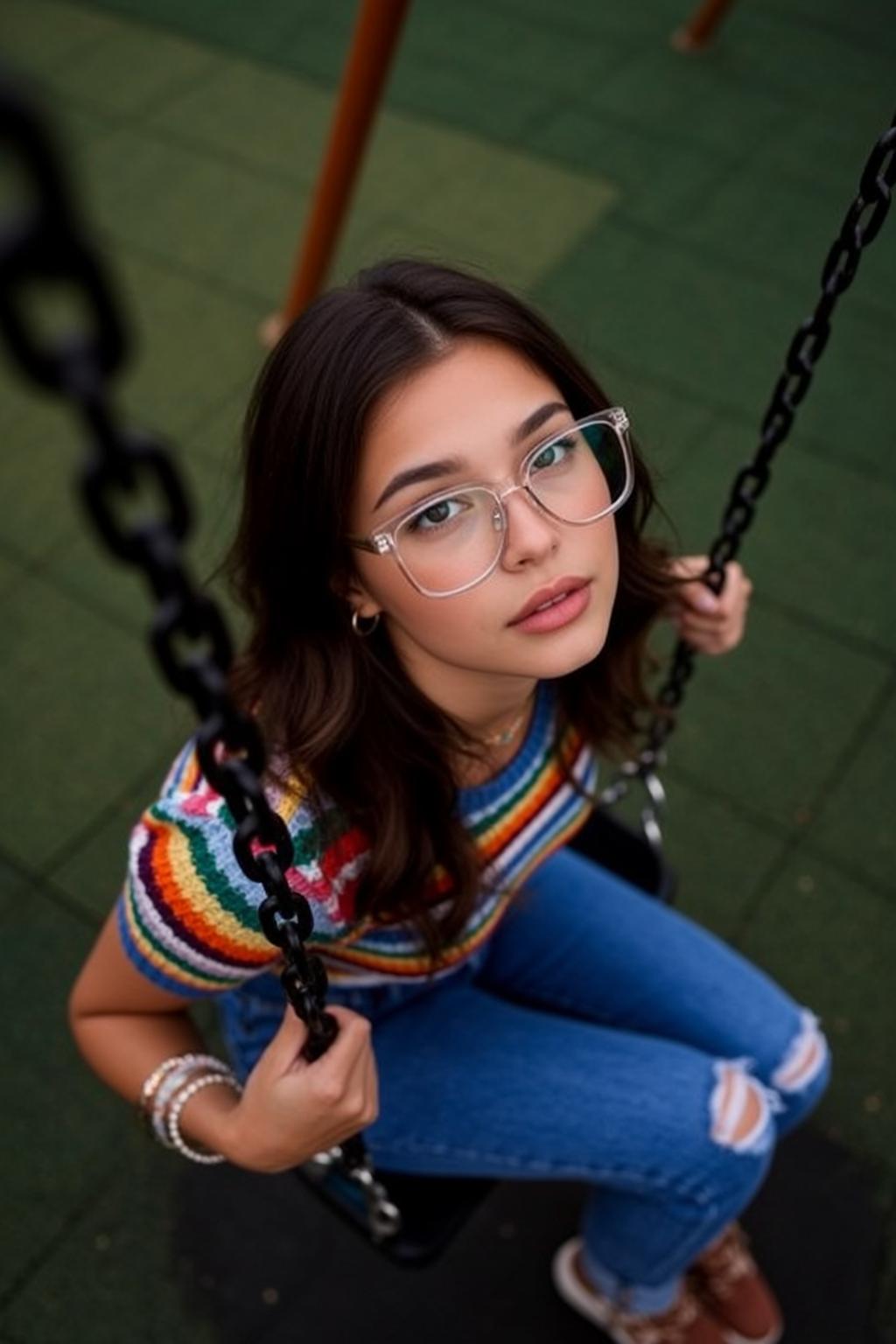 Explore Young Seated Swing Holding Onto Chains