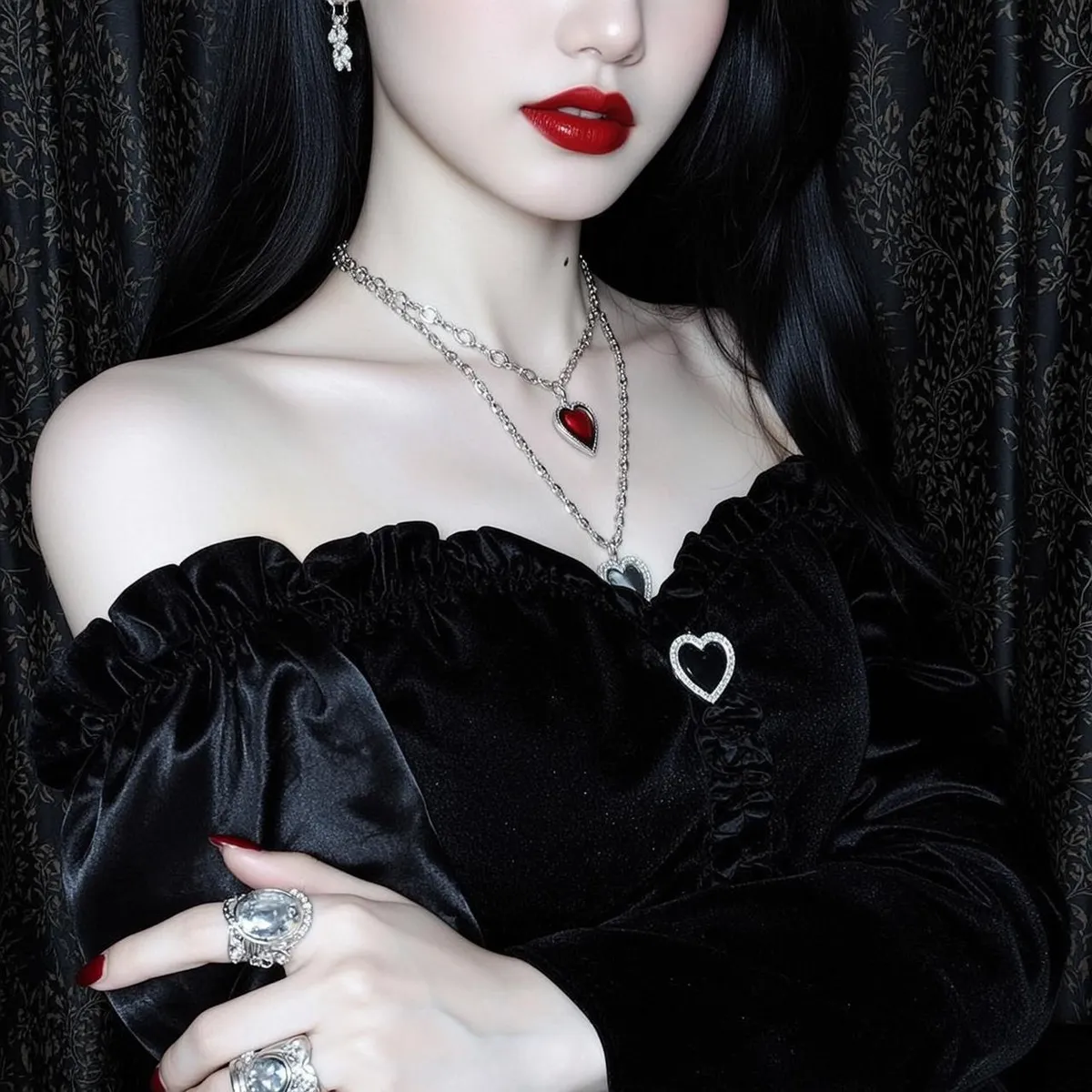 Earrings Necklace And Rings In Velvet Portrait