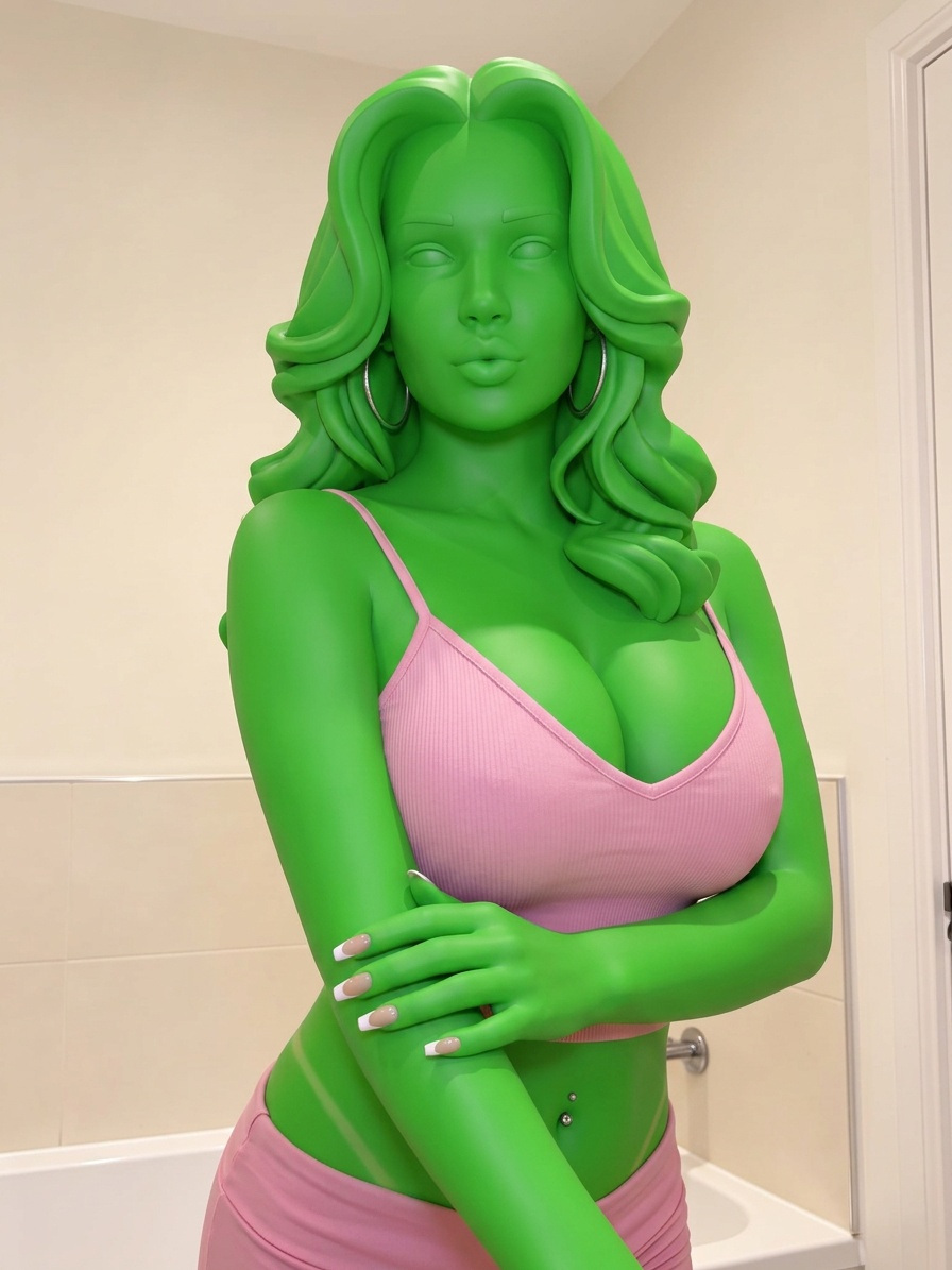 Template for Pink Crop Top And Bottoms Bathroom Pose