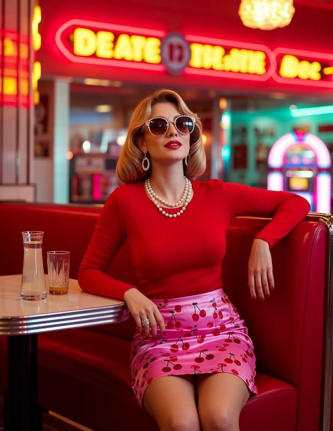 Sunglasses And Necklace In Diner Booth