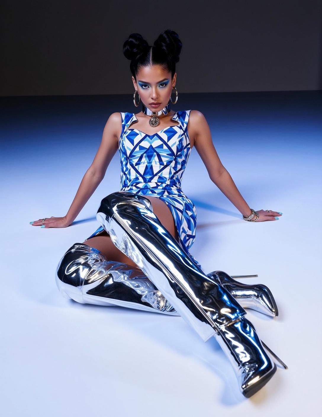 Geometric Dress Silver Boots Studio