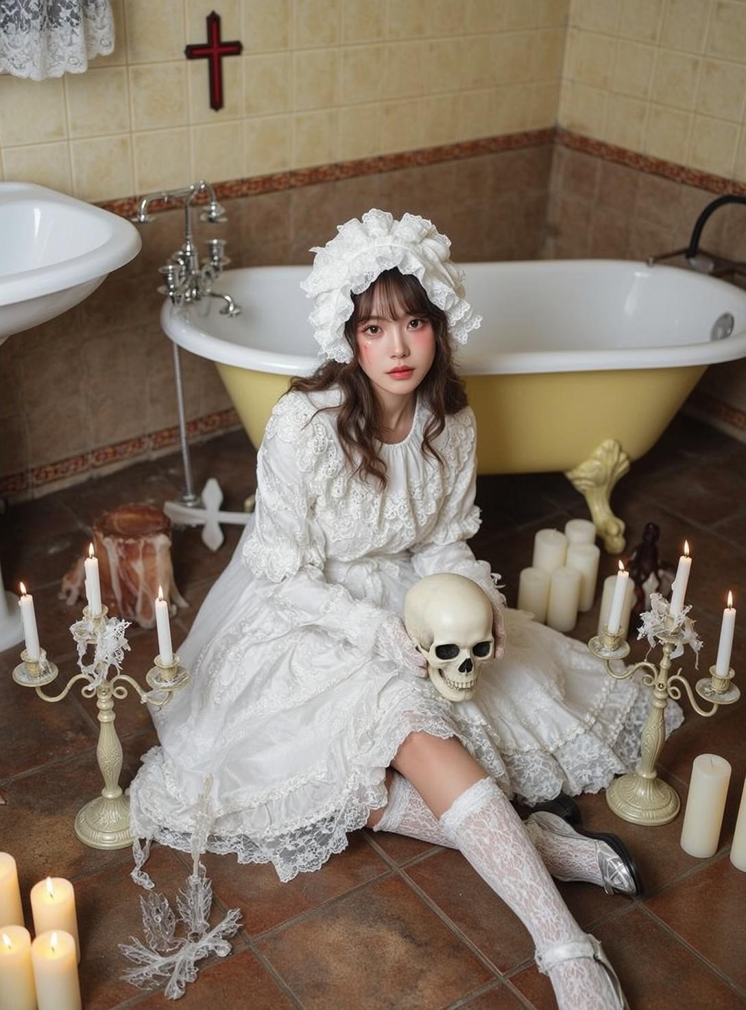 Lace Dress Skull Prop Pose