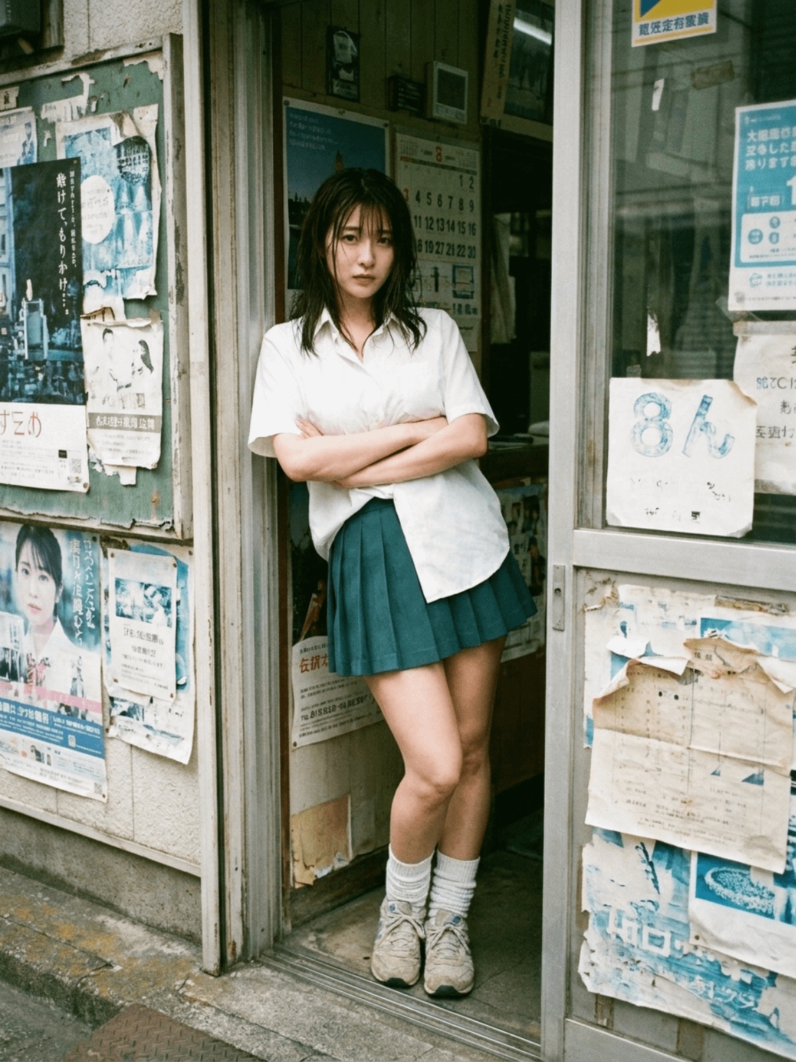 Worn Storefront Entrance Arms Folded