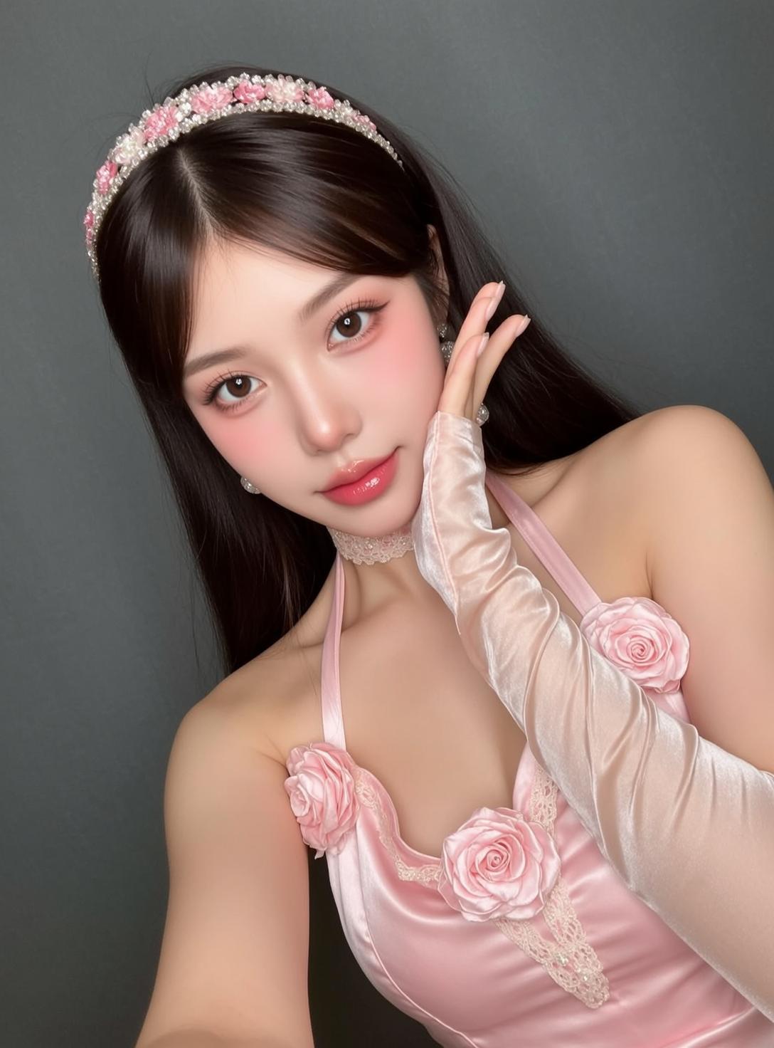 Pink Satin Rose Dress