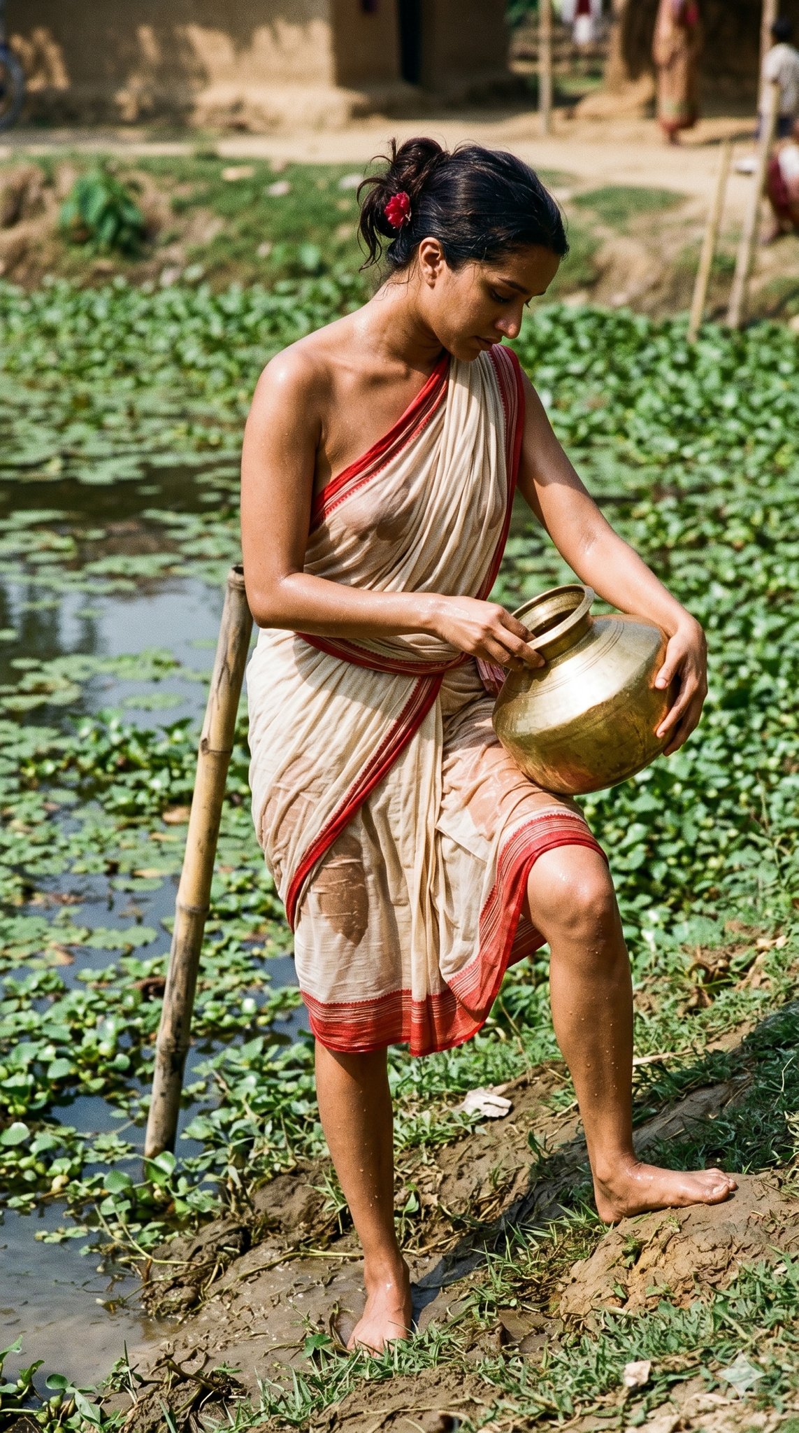 Rural Indian Woman Bathing