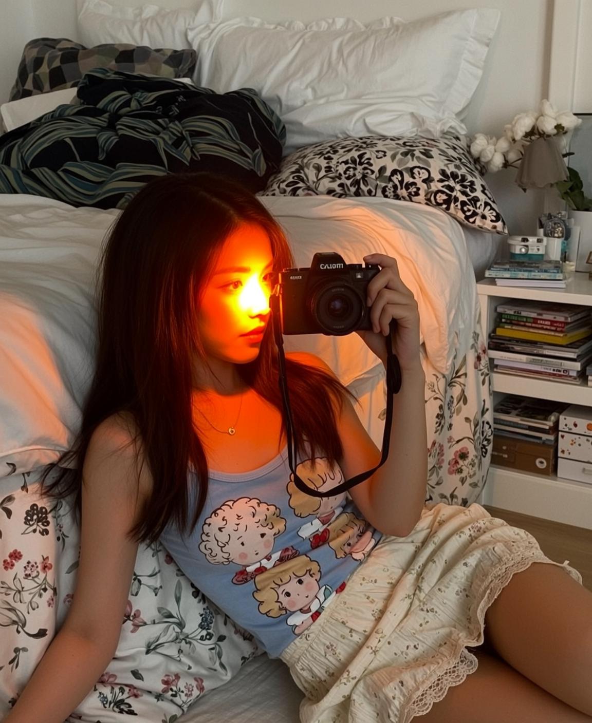 Explore Young Lying Bed Holding Black Digital