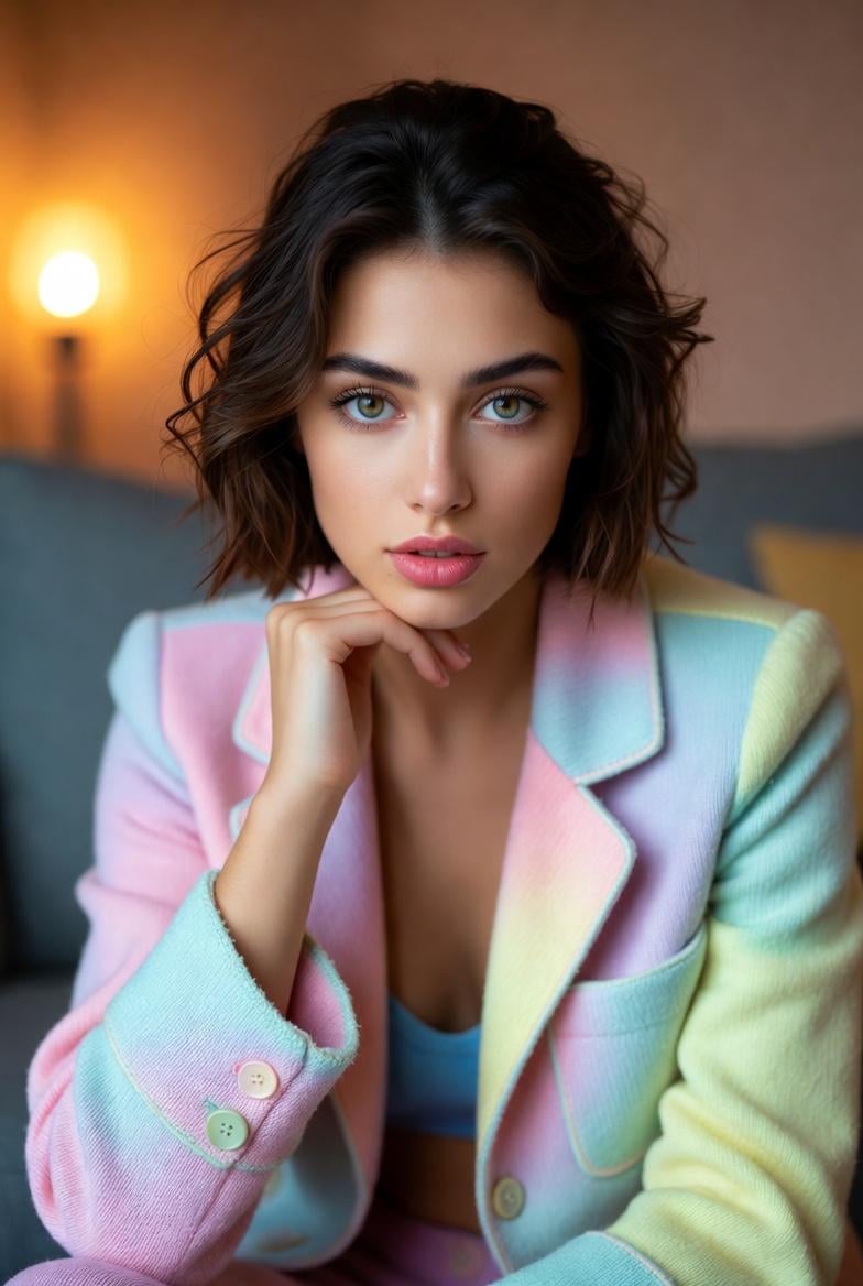 Pastel Gradient Blazer Neutral Expression Eye Level